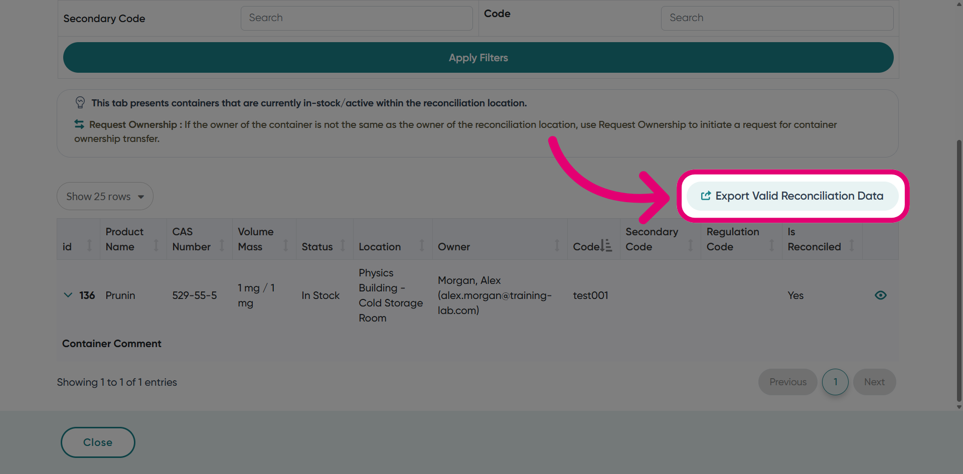 Click 'Export valid reconciliation data'