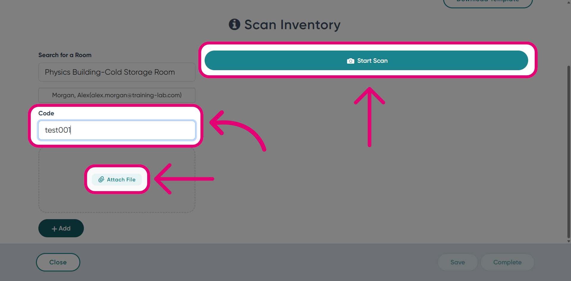 Enter inventory the code