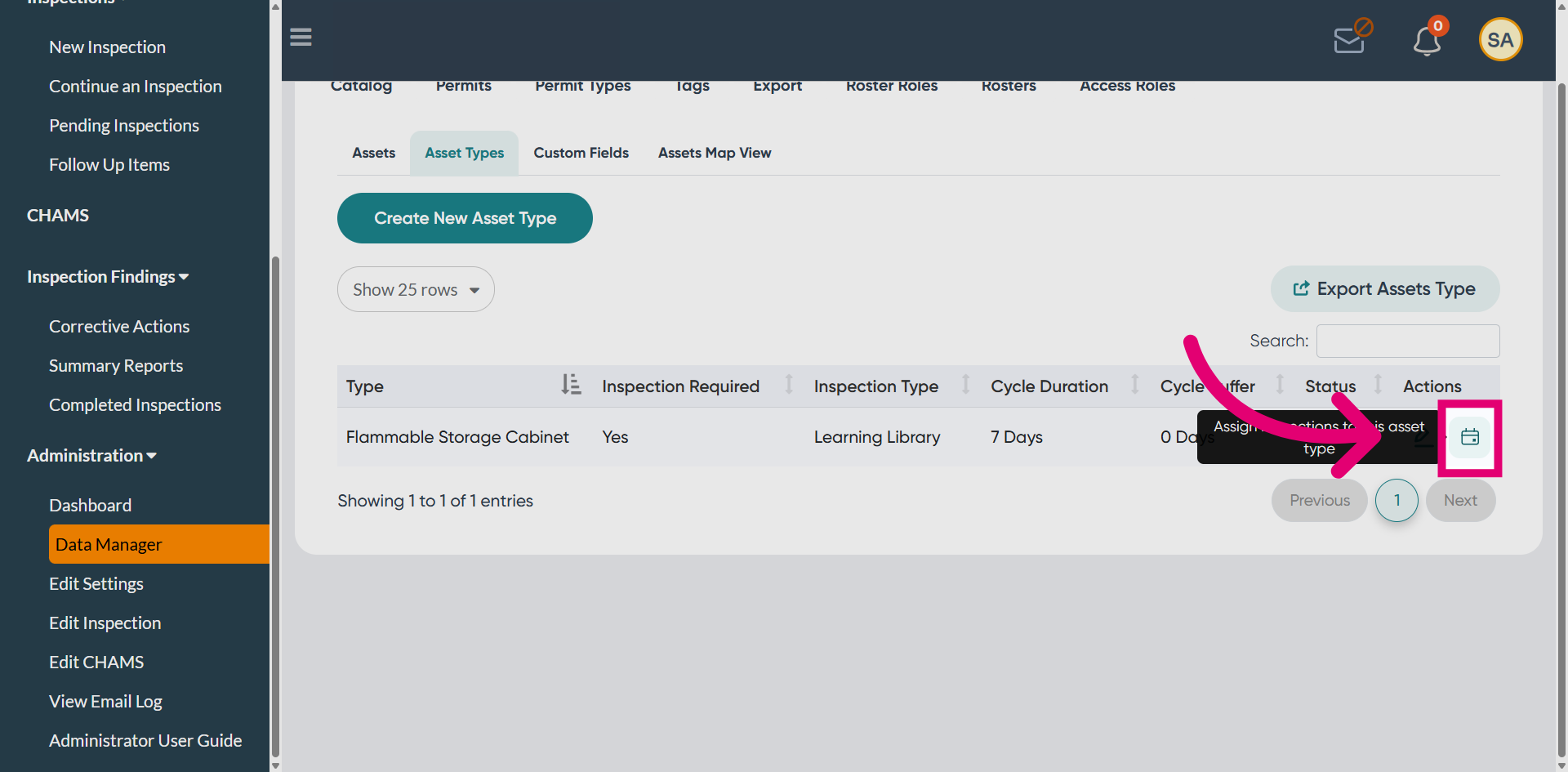 Assign Inspection asset type