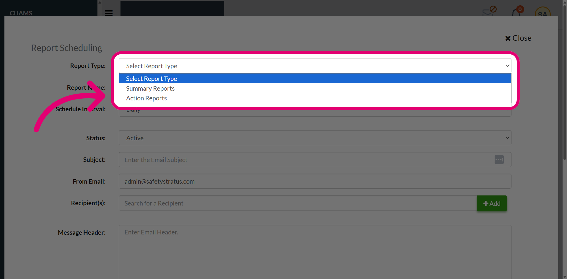 Select a report type