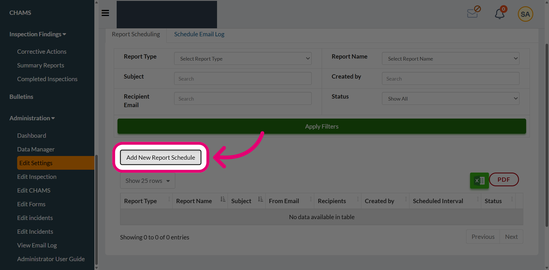 Click 'Add New Report Schedule'