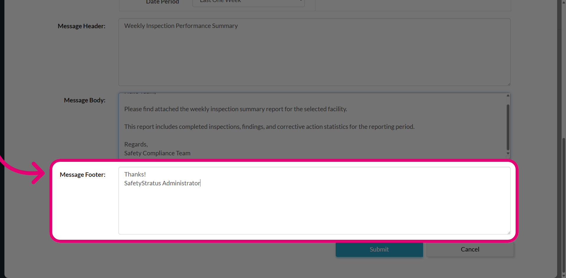 Edit message footer