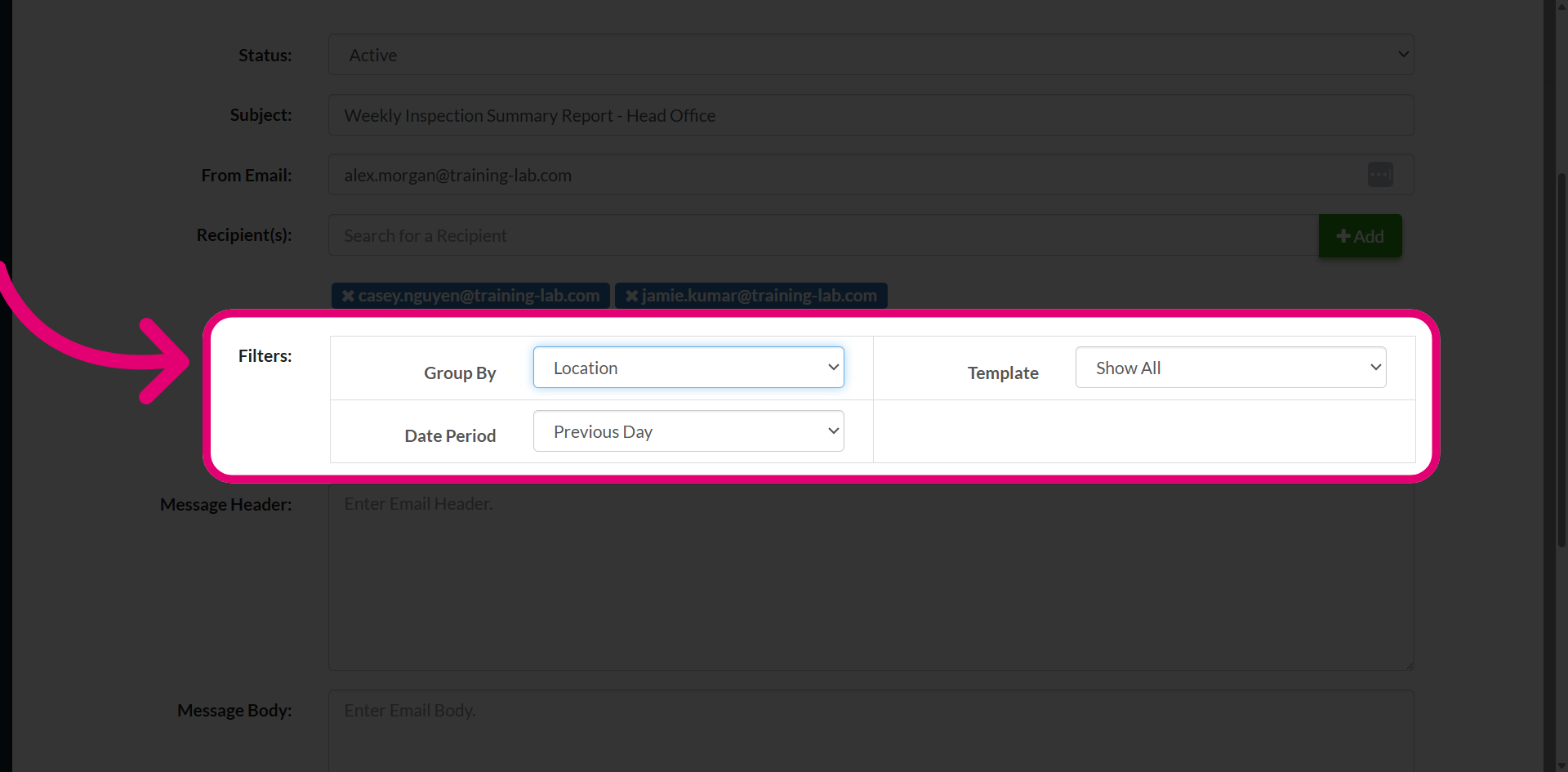 Select inspection filters