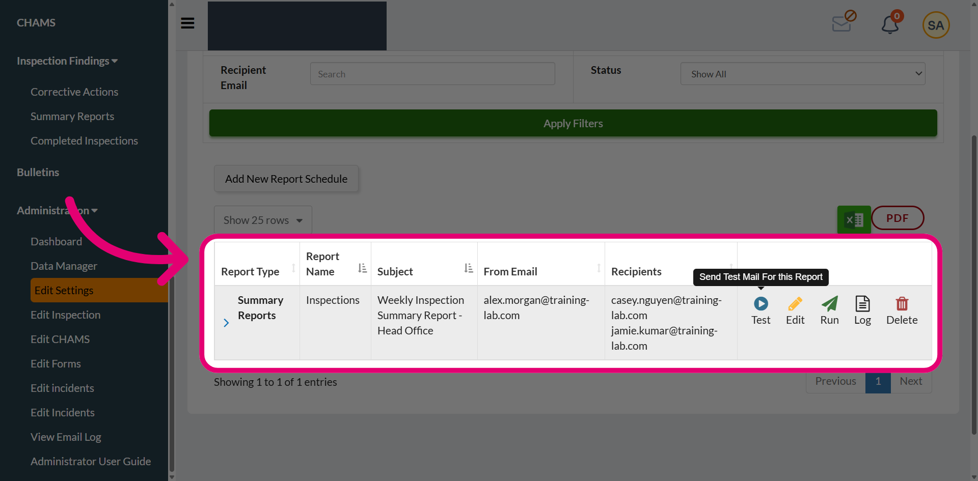 Review scheduled report