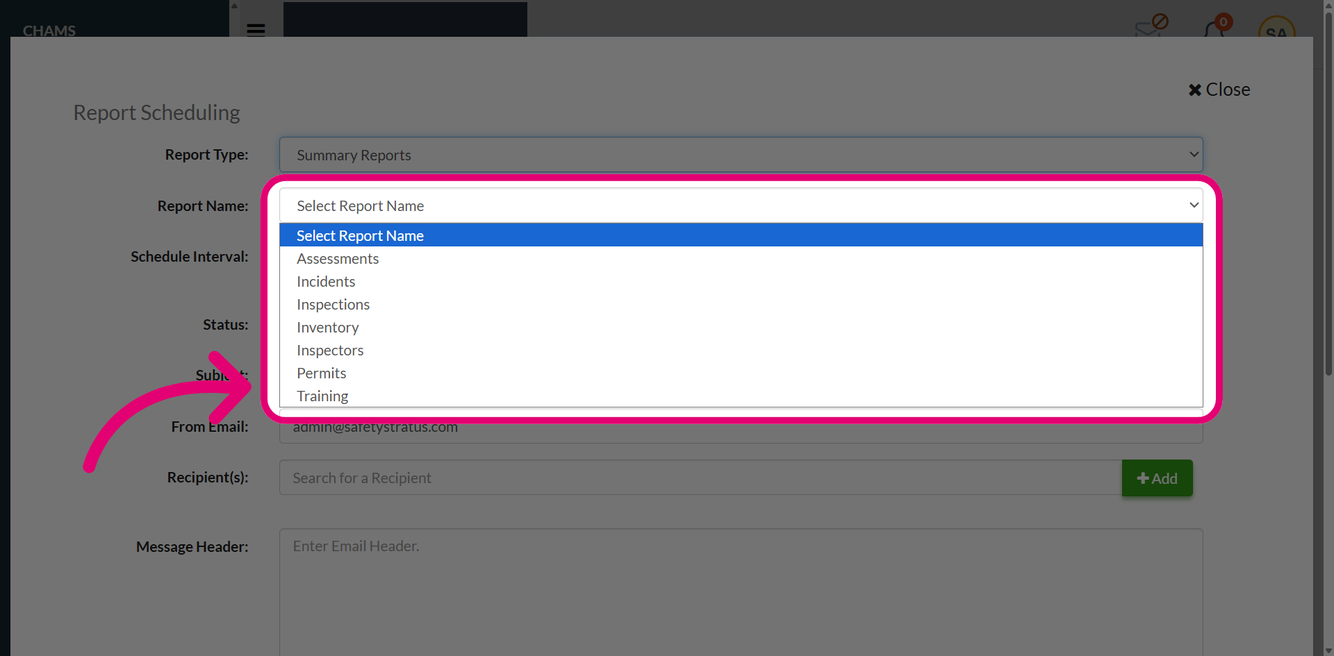 Select a report name