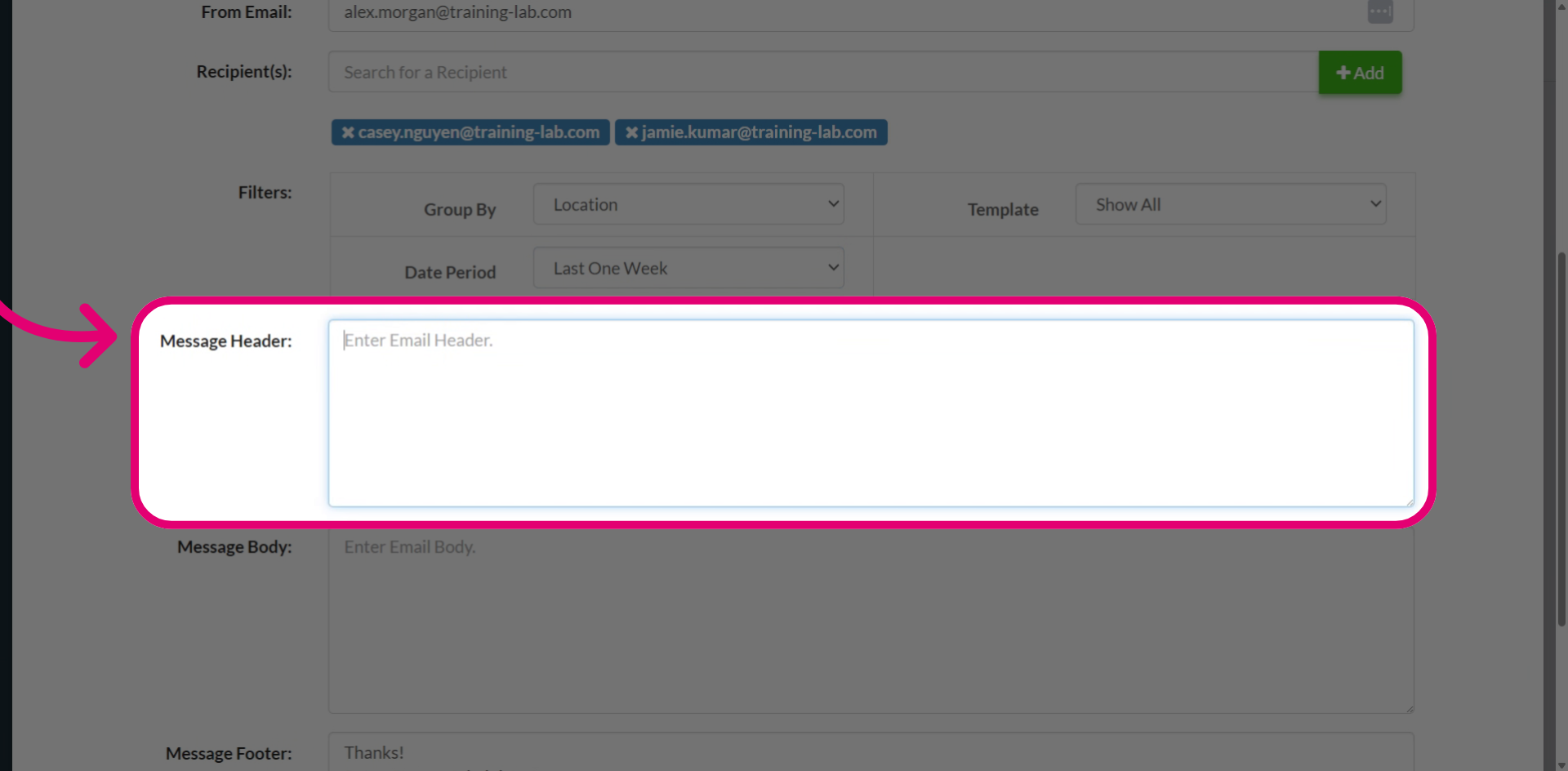 Enter message header