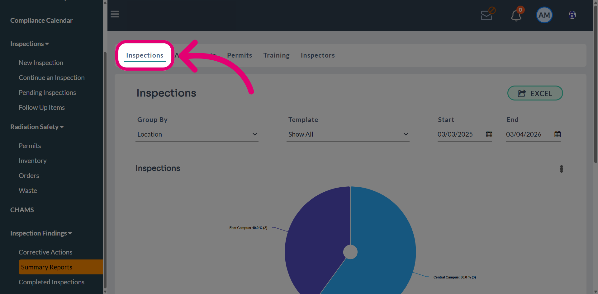 Switch to the 'Inspections' tab