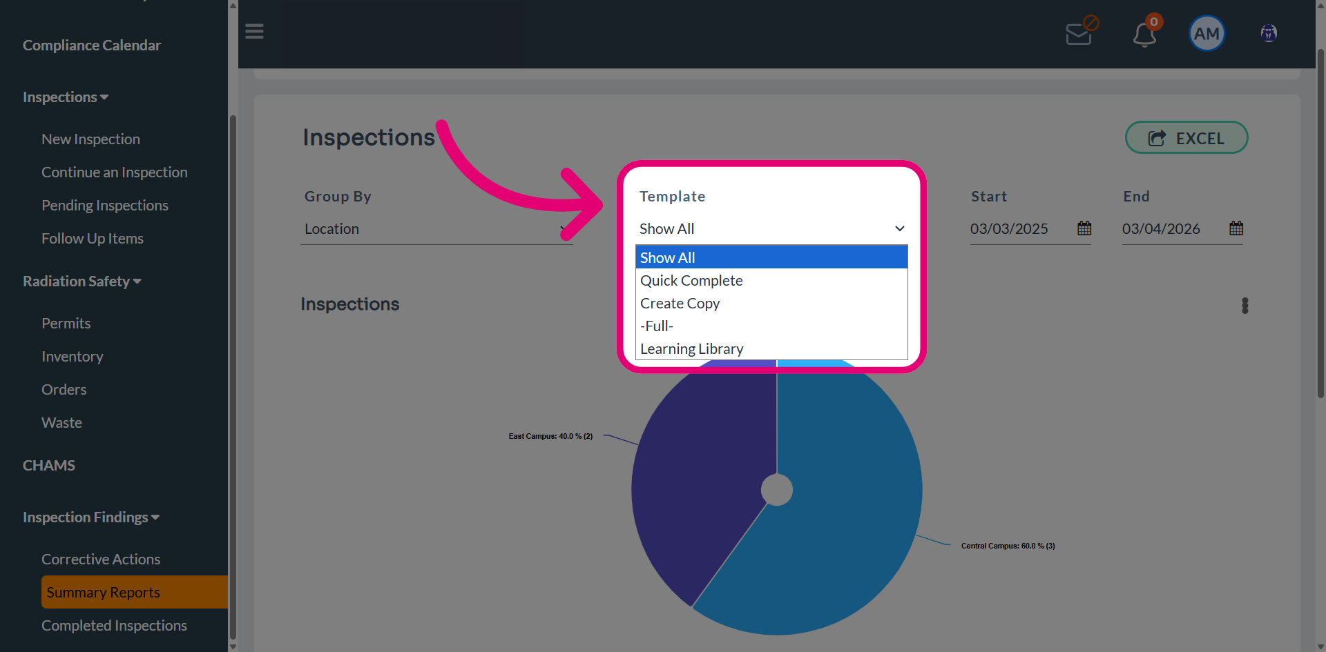 Select inspection template