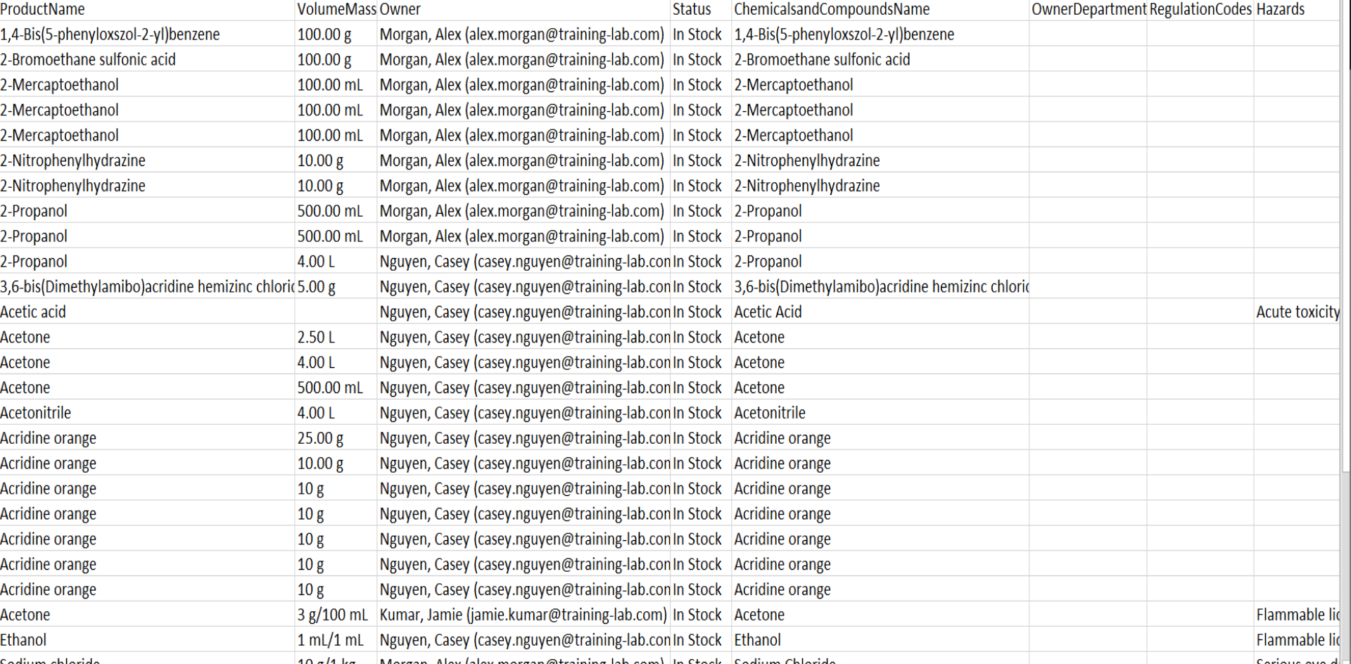 exported Excel sheet
