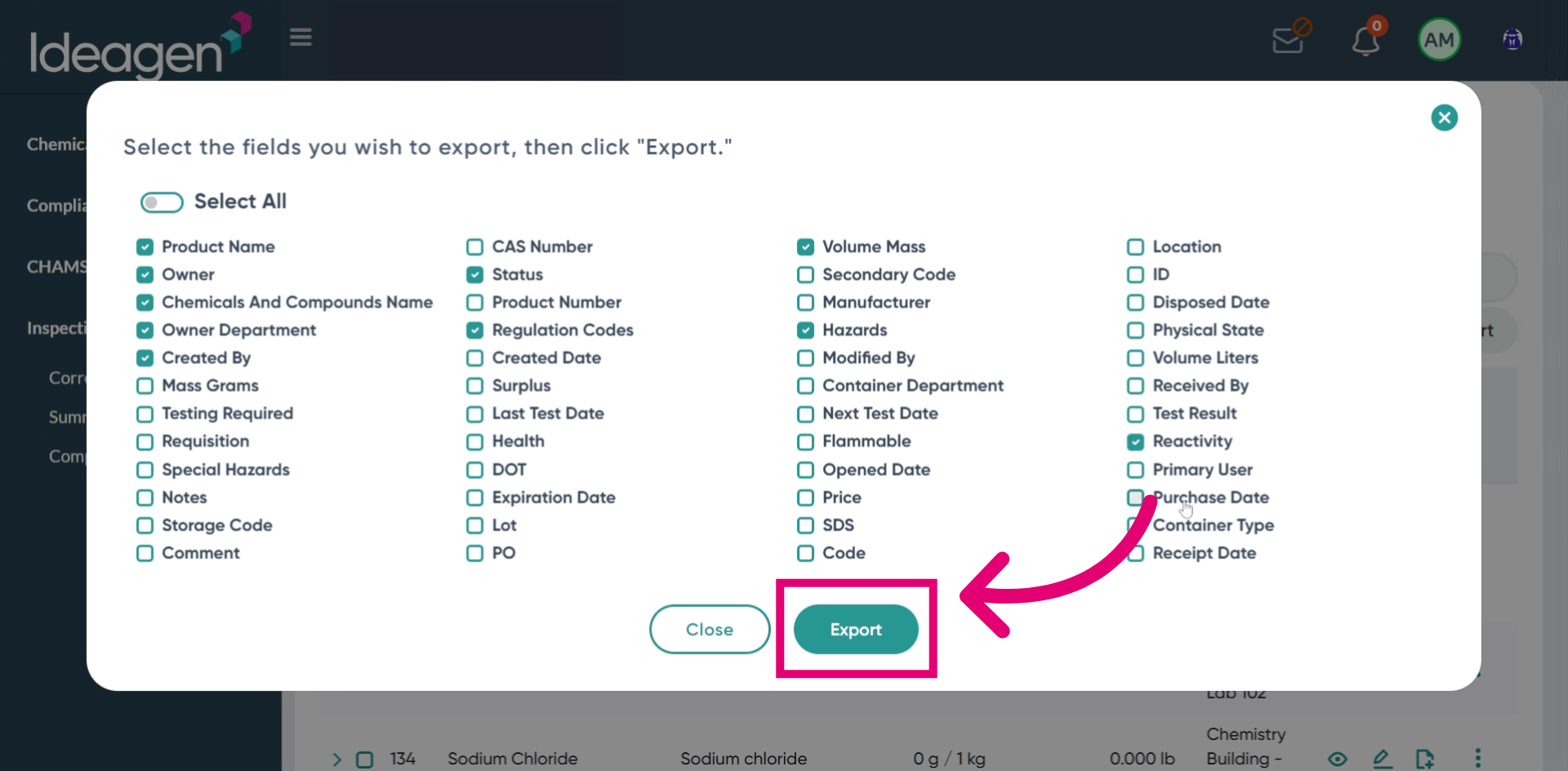 Exporting the data