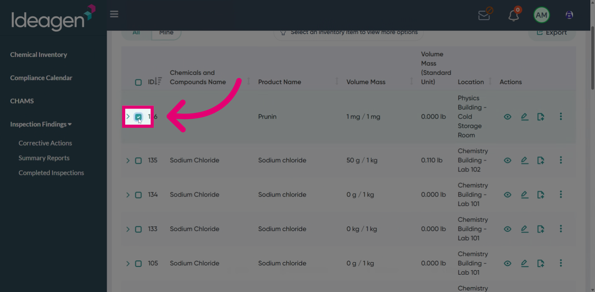 Choose Inventory rows