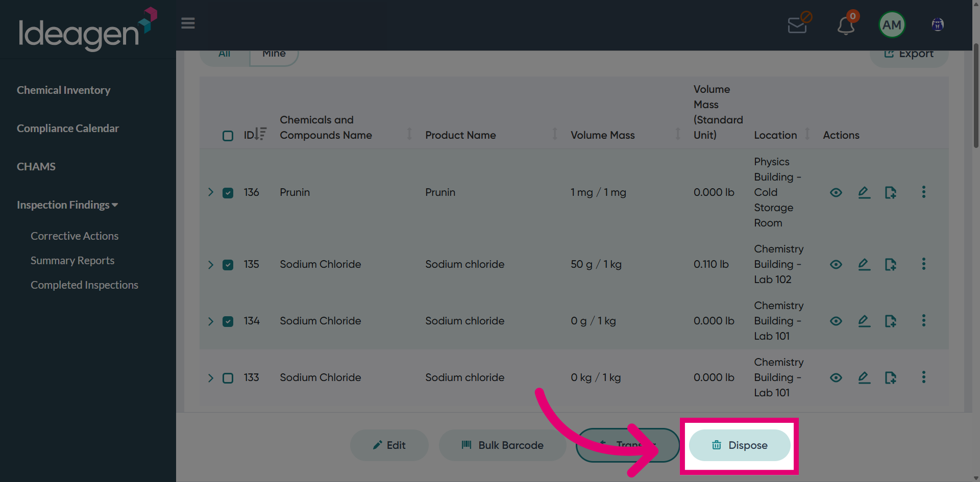 Select Dispose Option