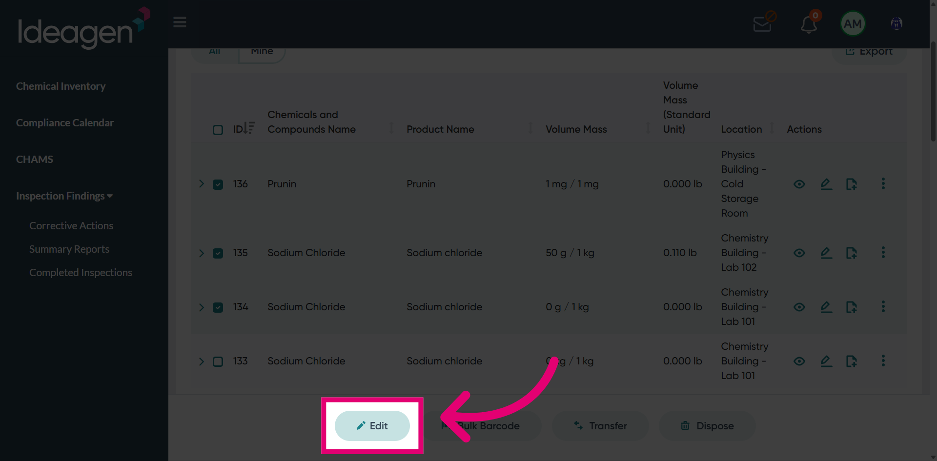 Click Edit to Modify Items