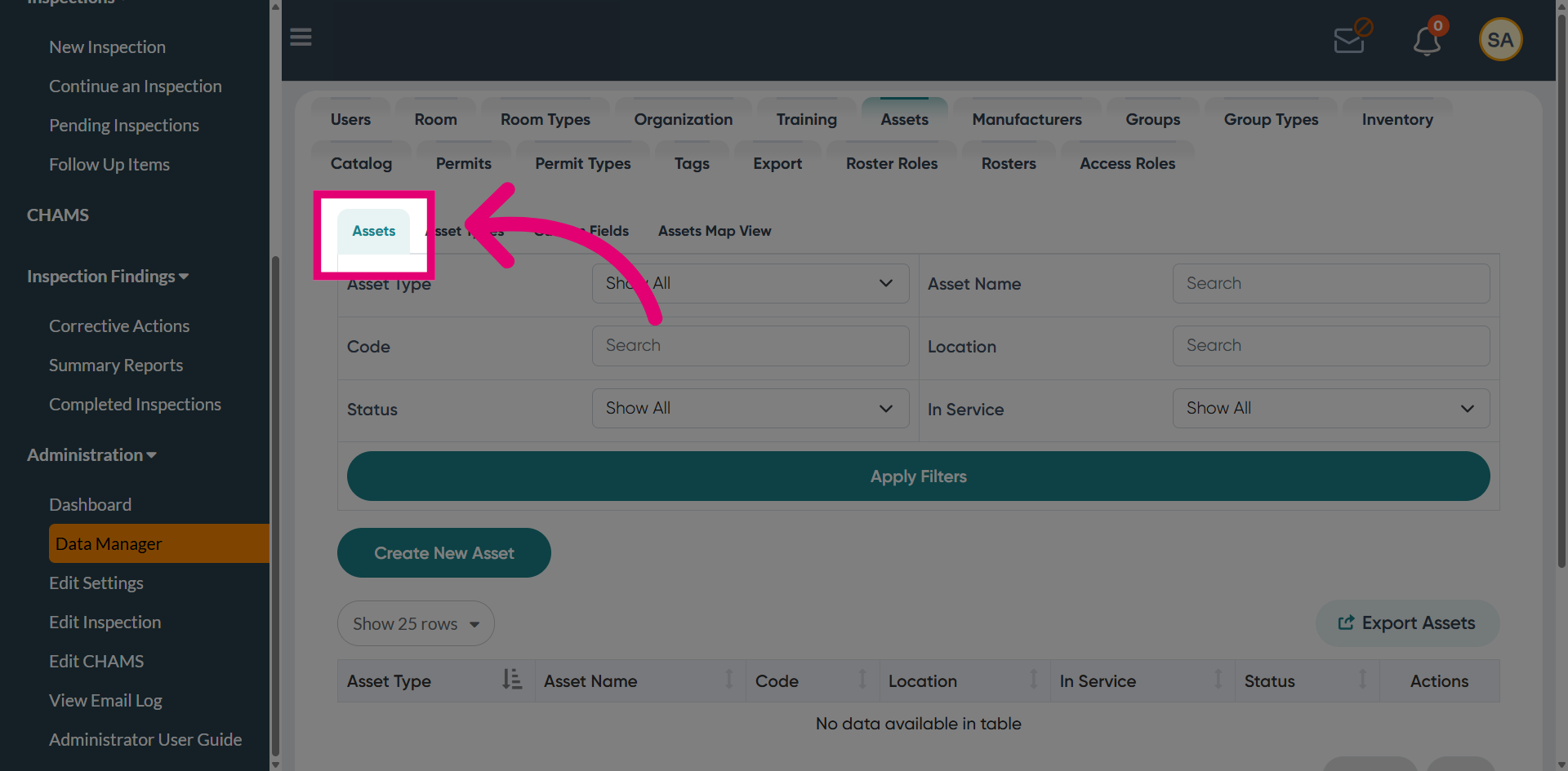 Access Assets Tab
