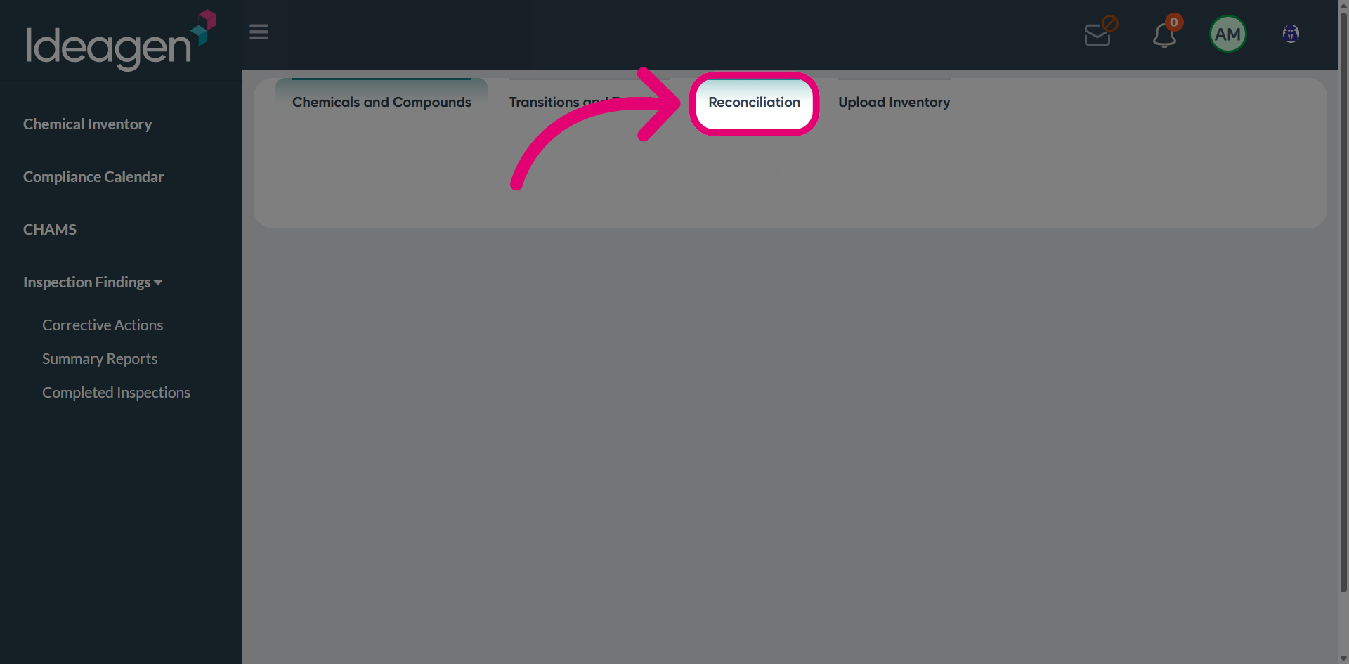 Switch to the Reconciliation tab