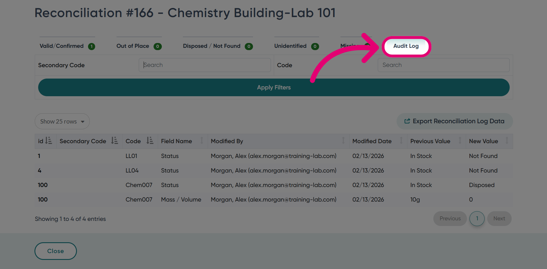 Switch to the 'Audit Log' tab