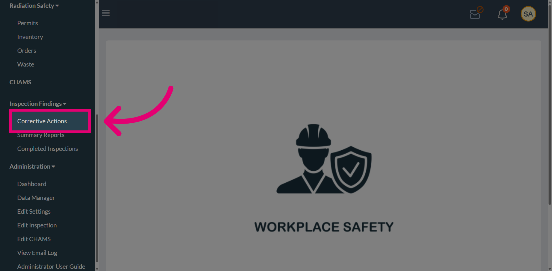 Access Corrective Actions Section