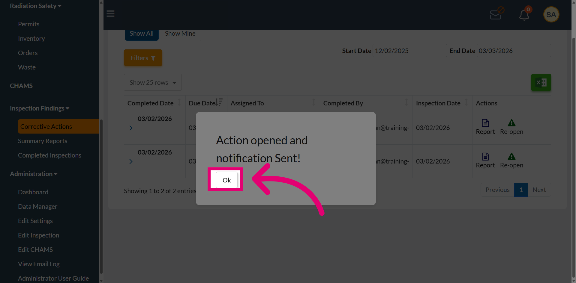 Confirm Reopen Action