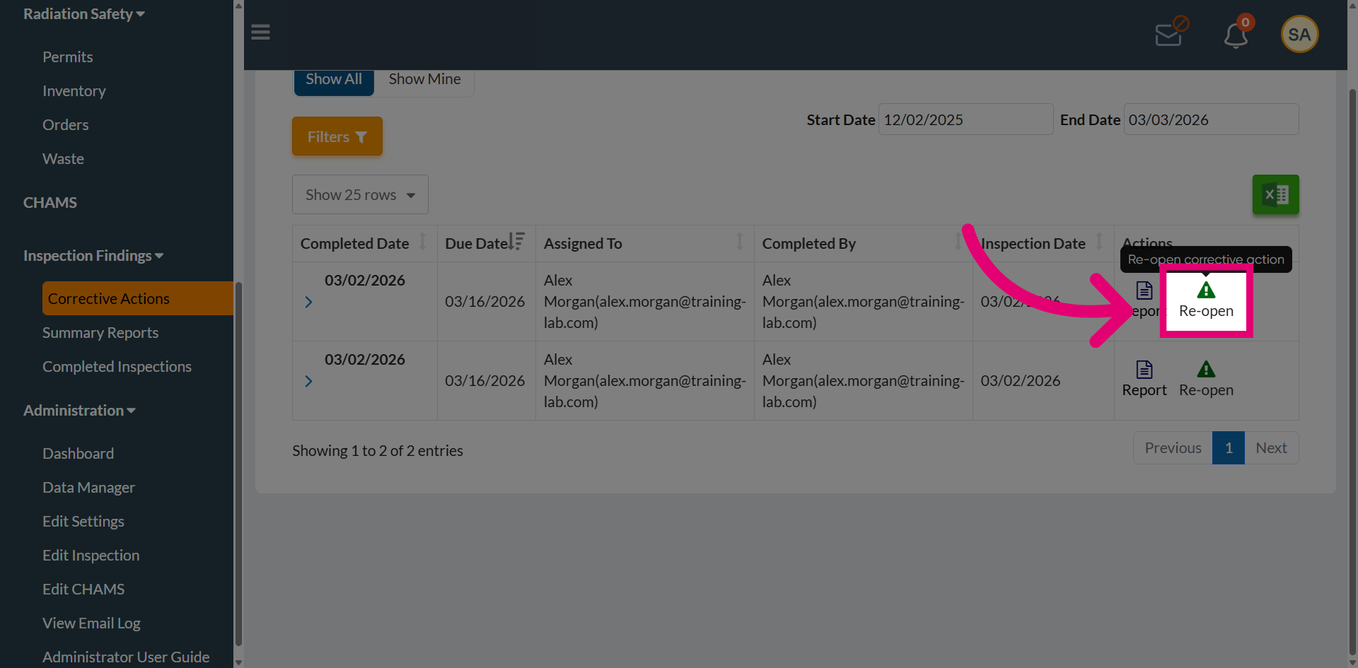 Select Specific Corrective Action