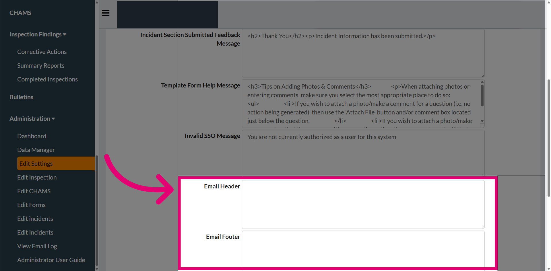 Enter email header and footer
