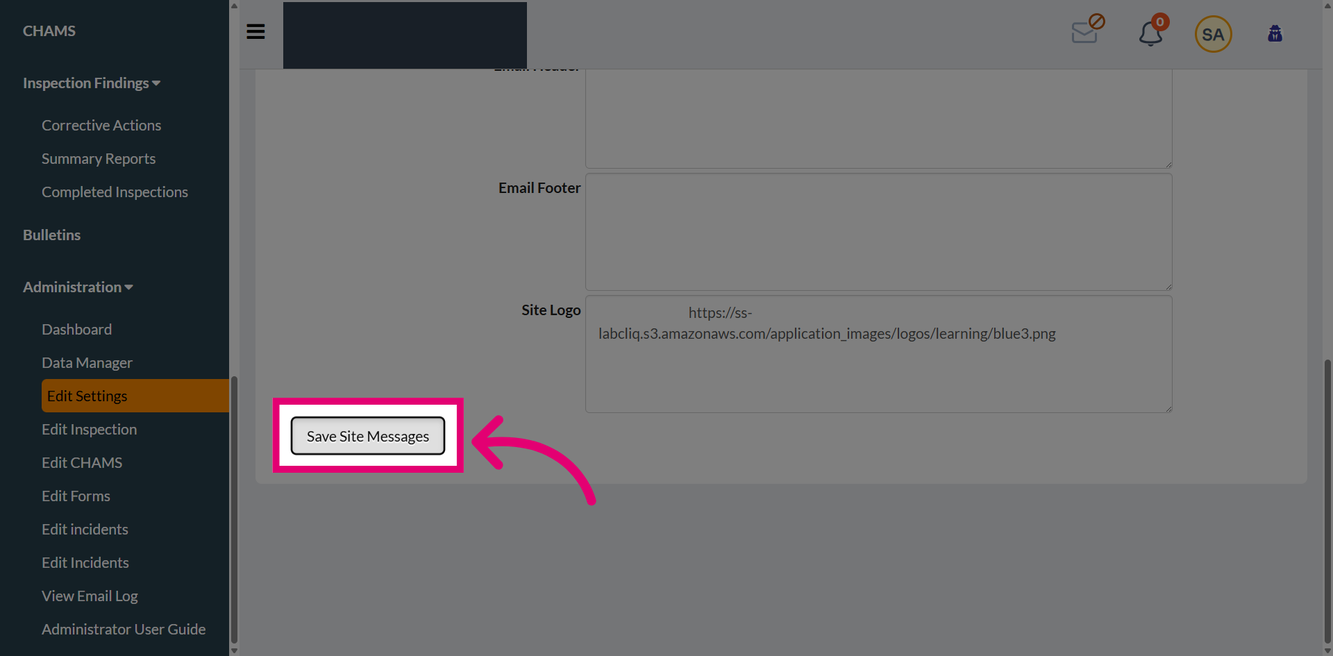 Click 'Save Site Messages'