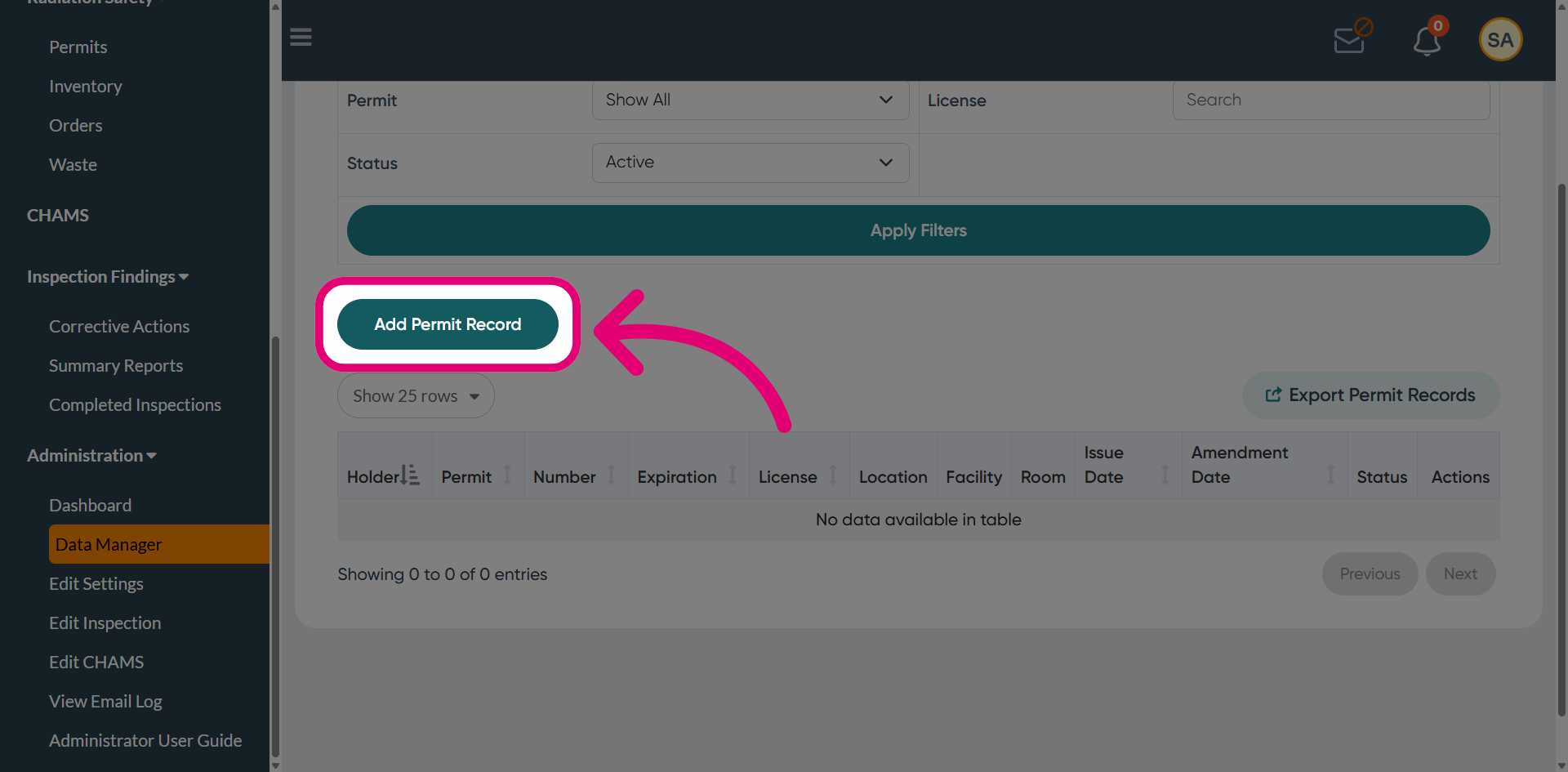 Click 'Add Permit Record'