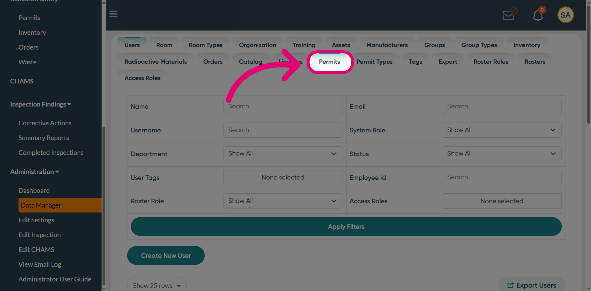 Switch to the 'Permits' tab