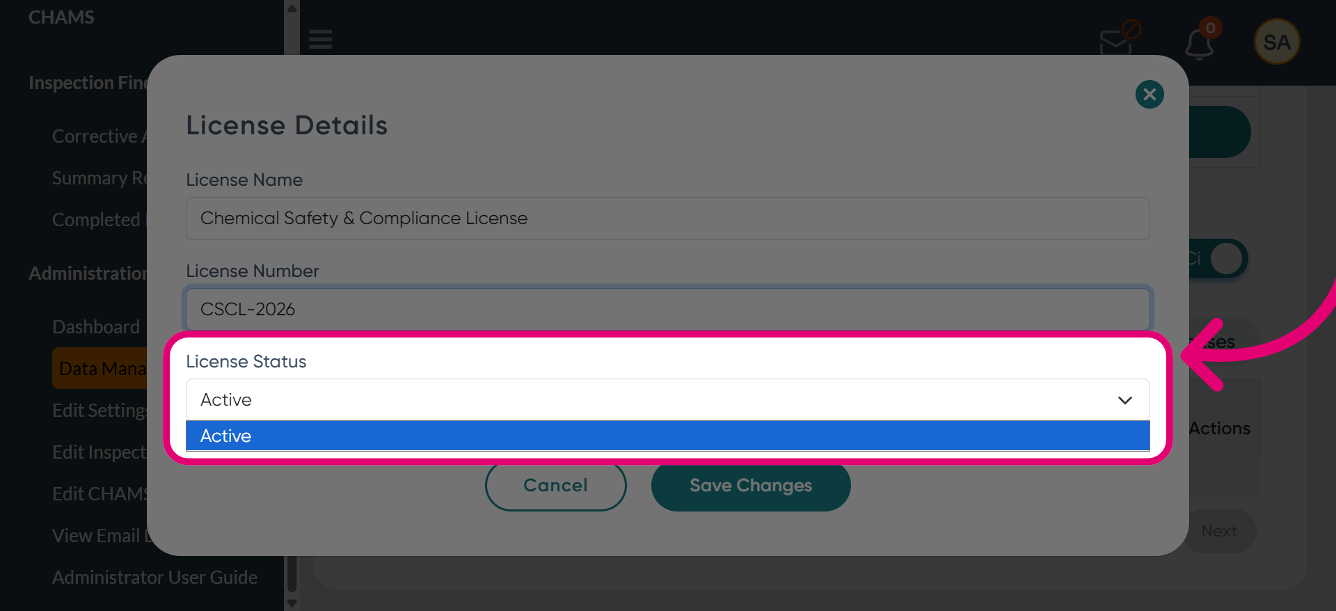 Set the licence status