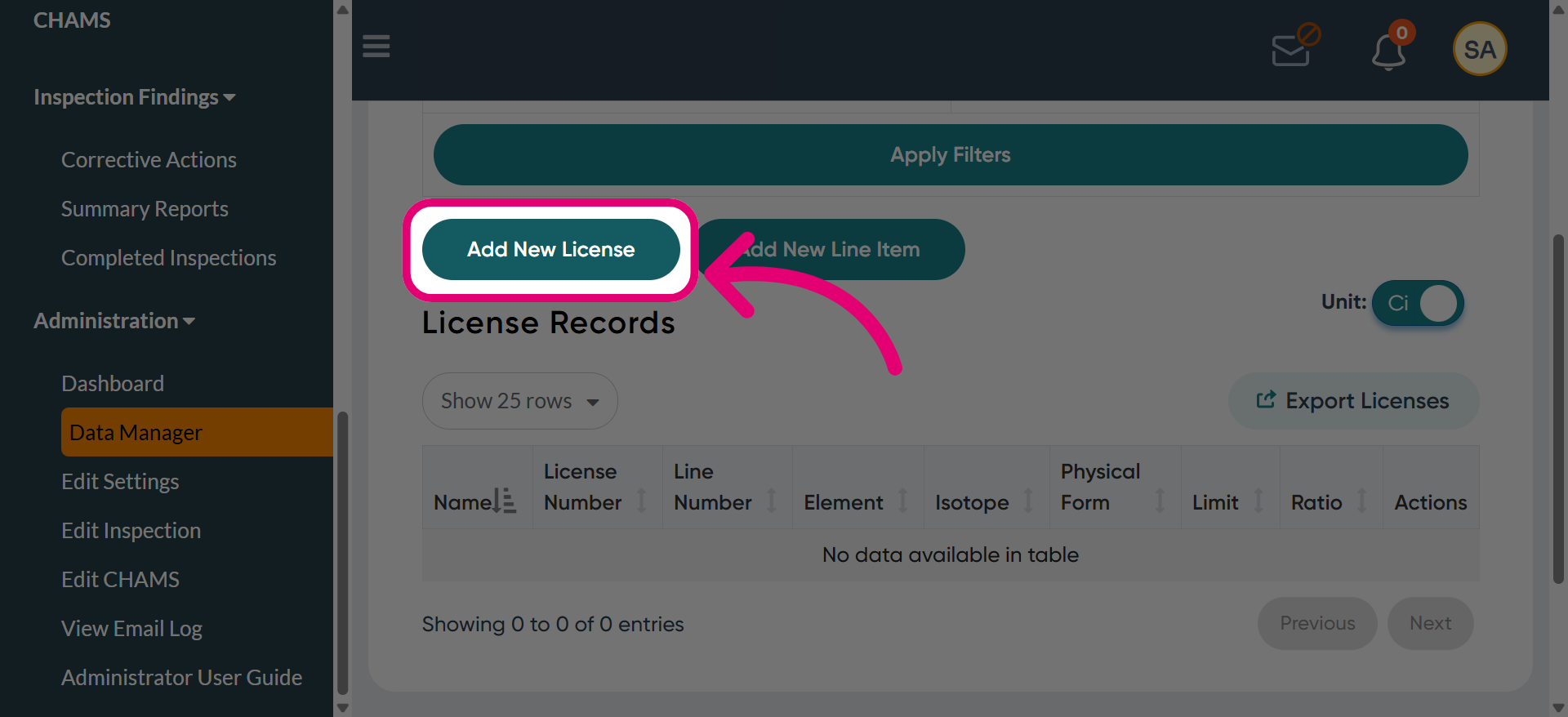 Click 'Add New License'