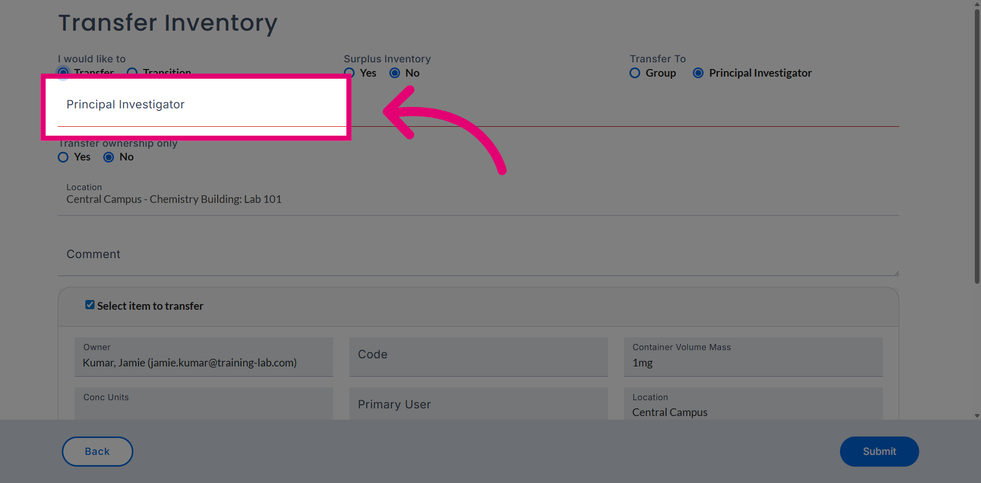 Select New Owner Role