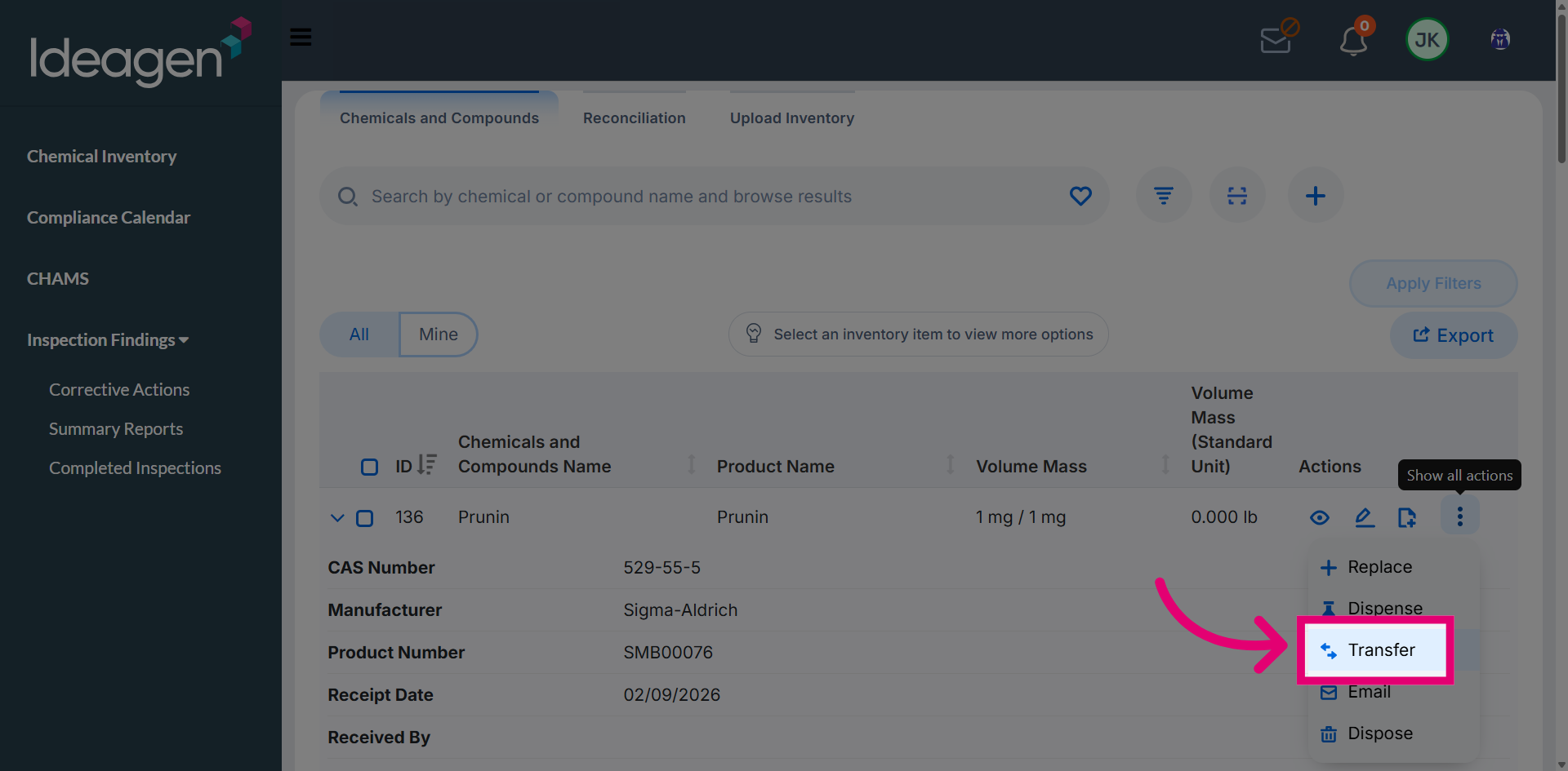 Select Transfer Option