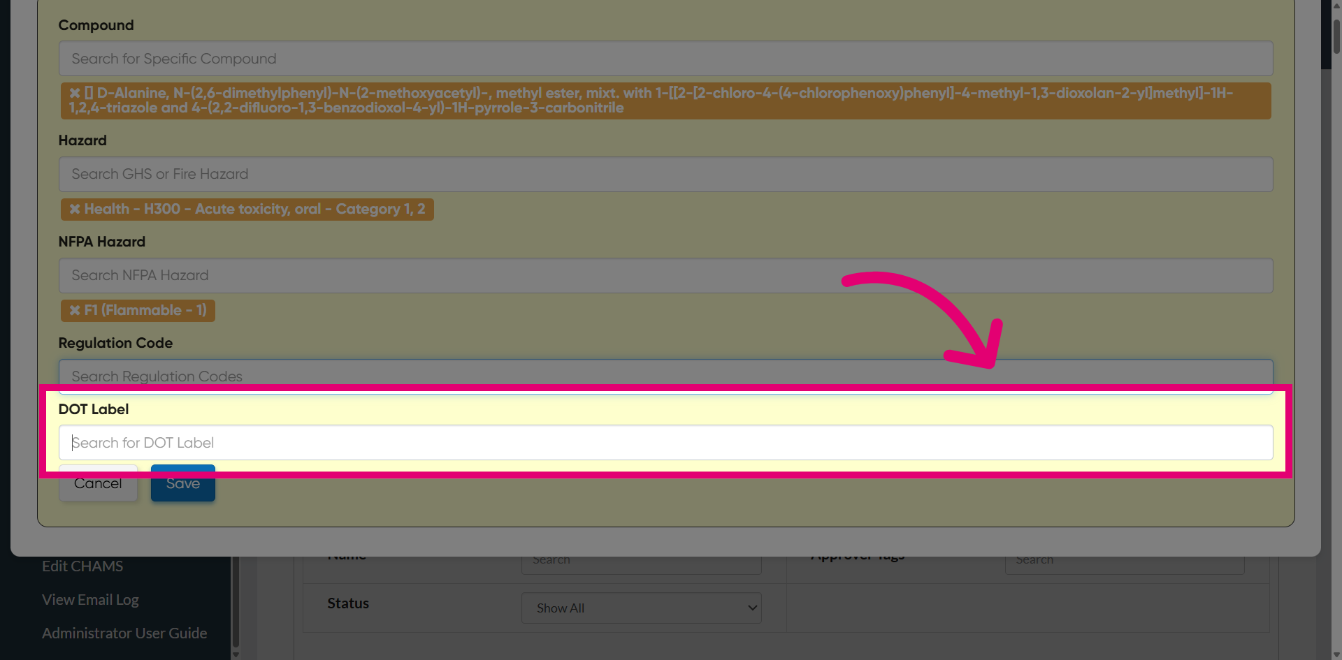 Search DOT Label