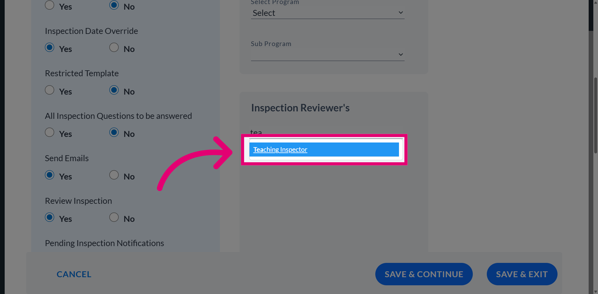 Choose Teaching Inspector