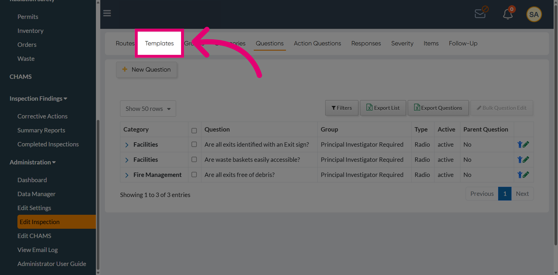 Open Templates Tab