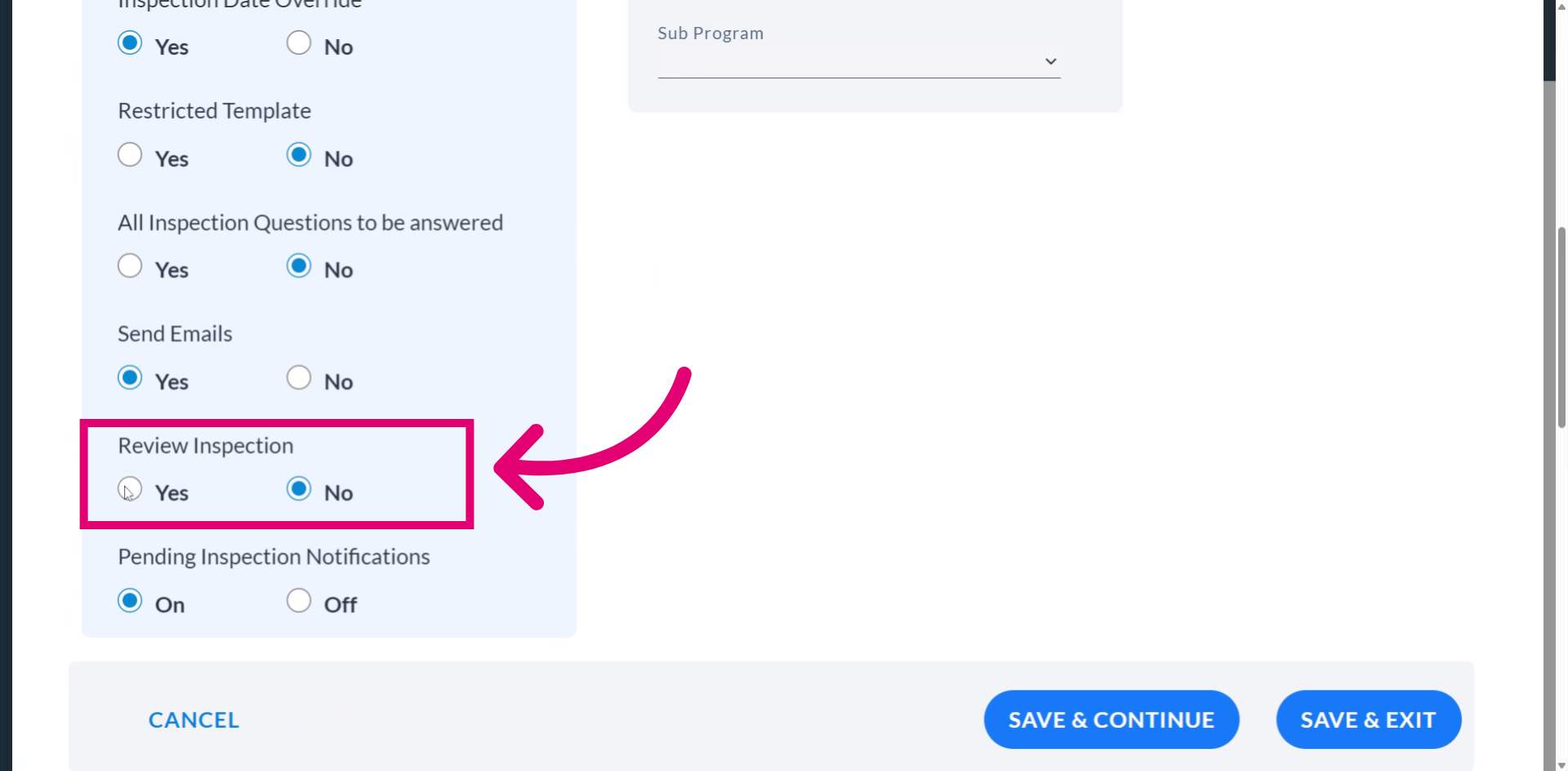 Enable Review Template