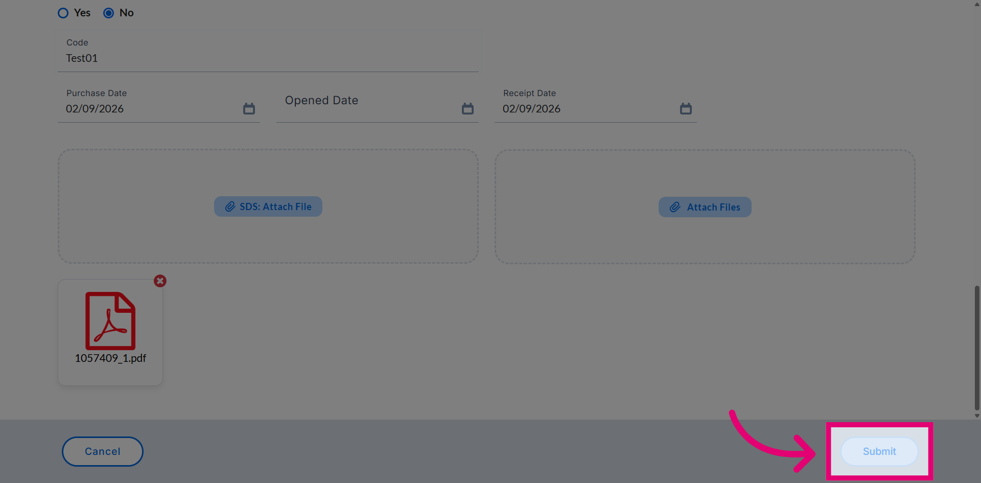 Submit Disposal Record