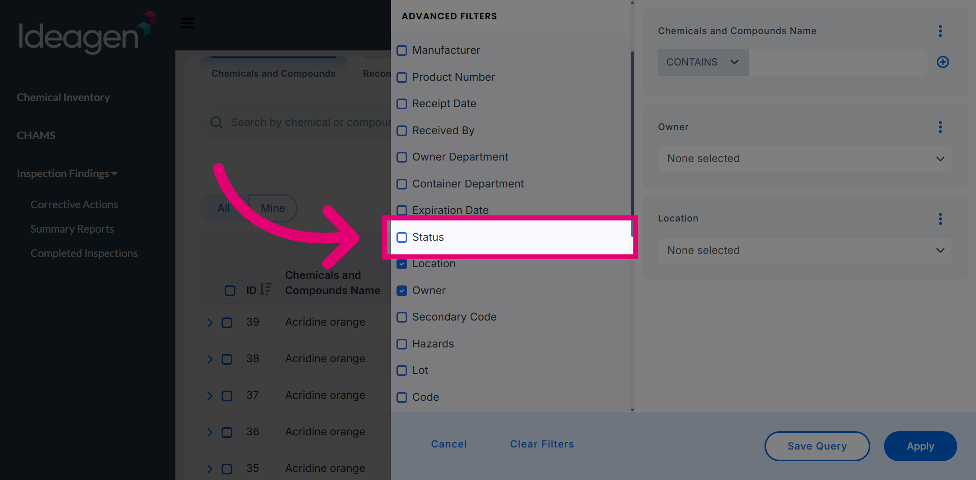 Select Status Filter