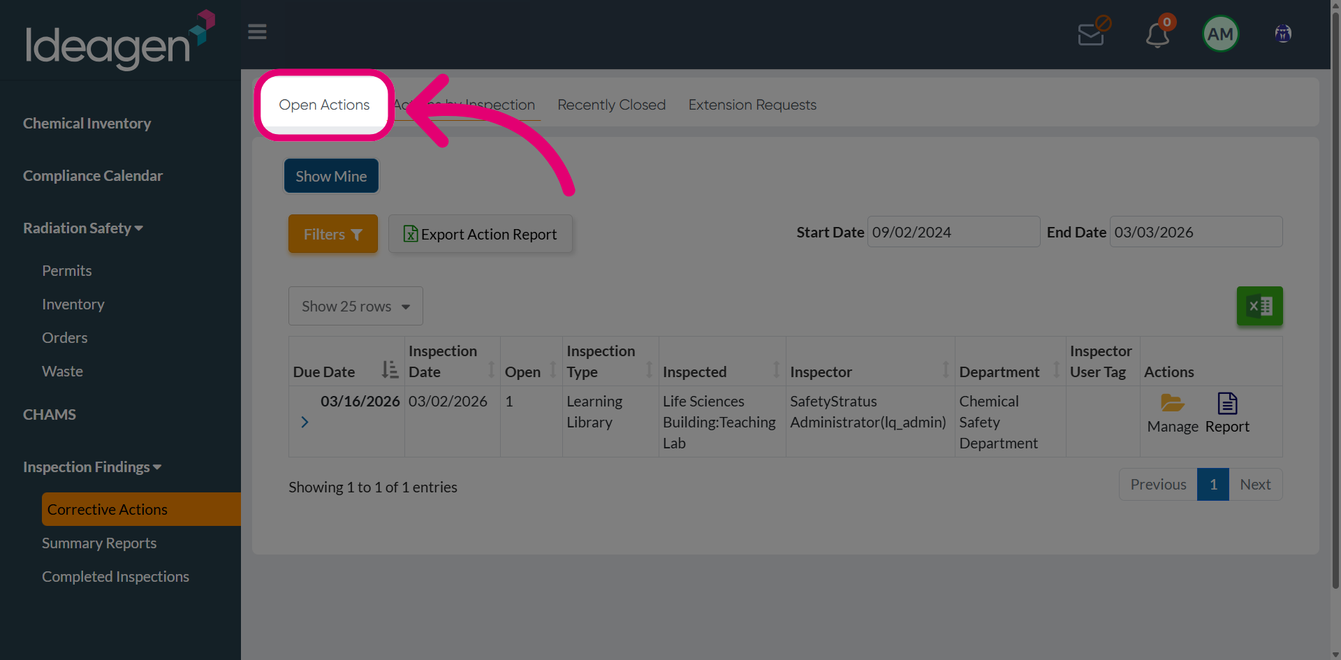 Switch to 'Open Actions' tab