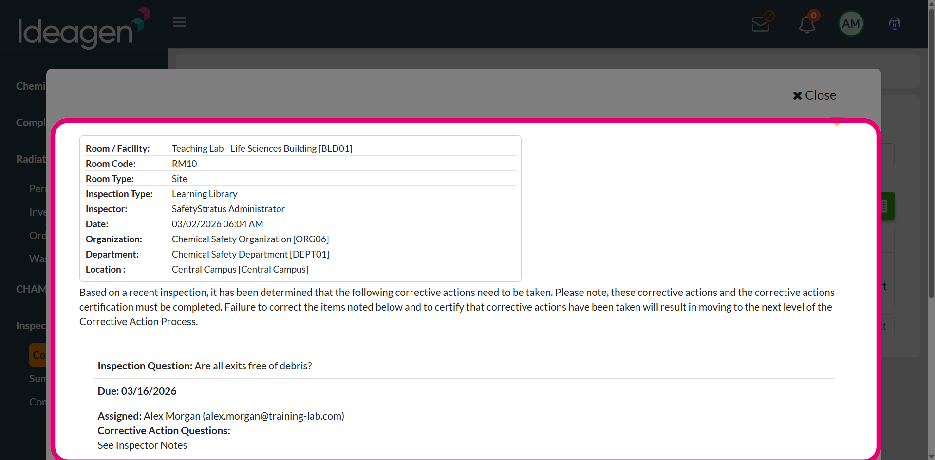 Review corrective action details