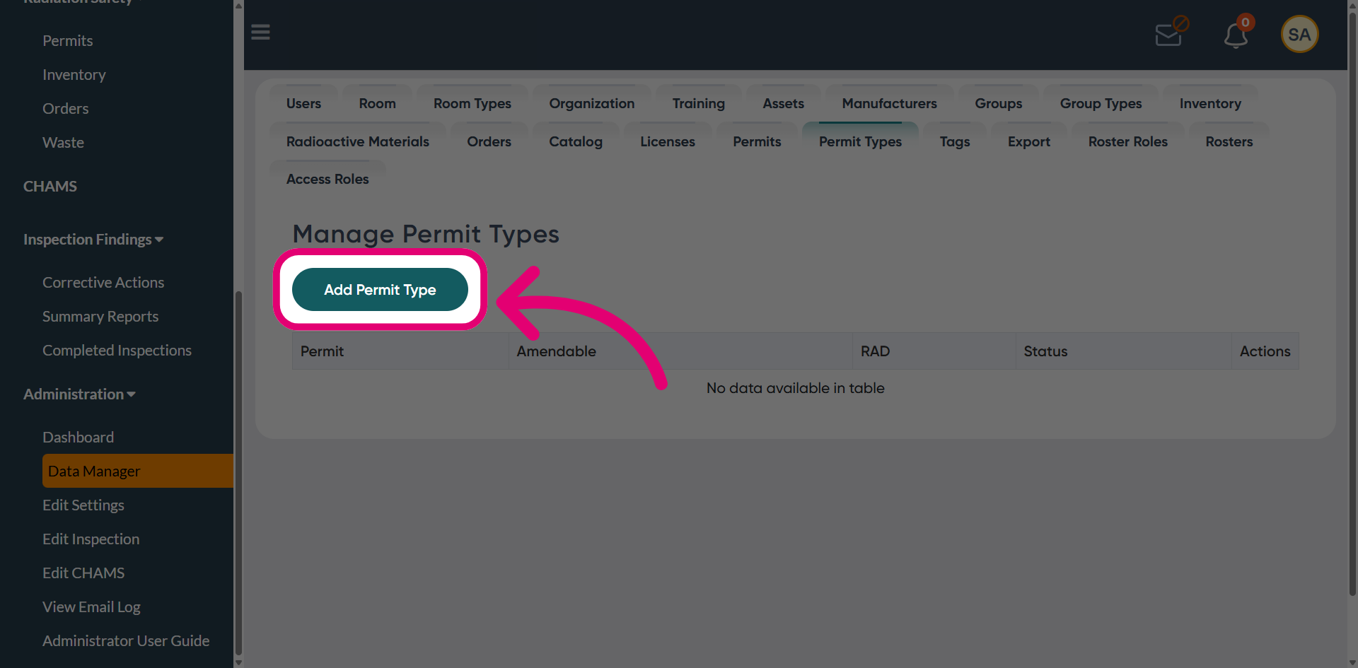 Click 'Add Permit Type'