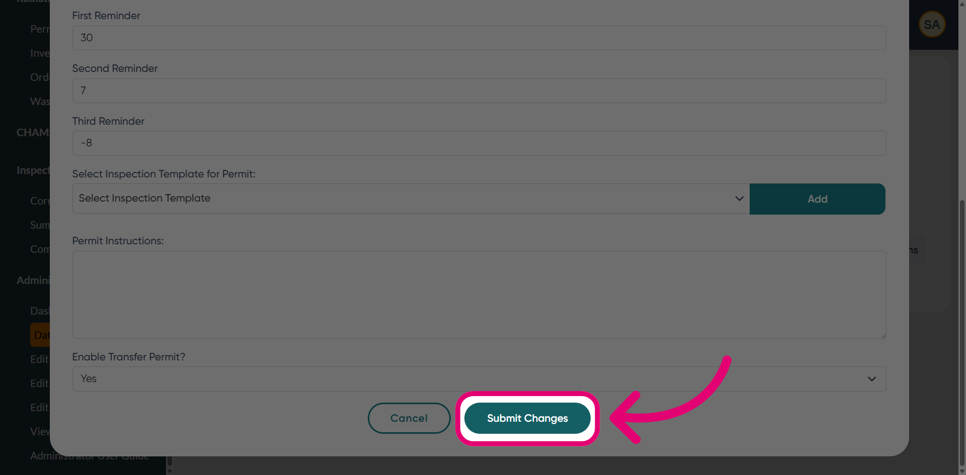 Click 'Submit Changes'