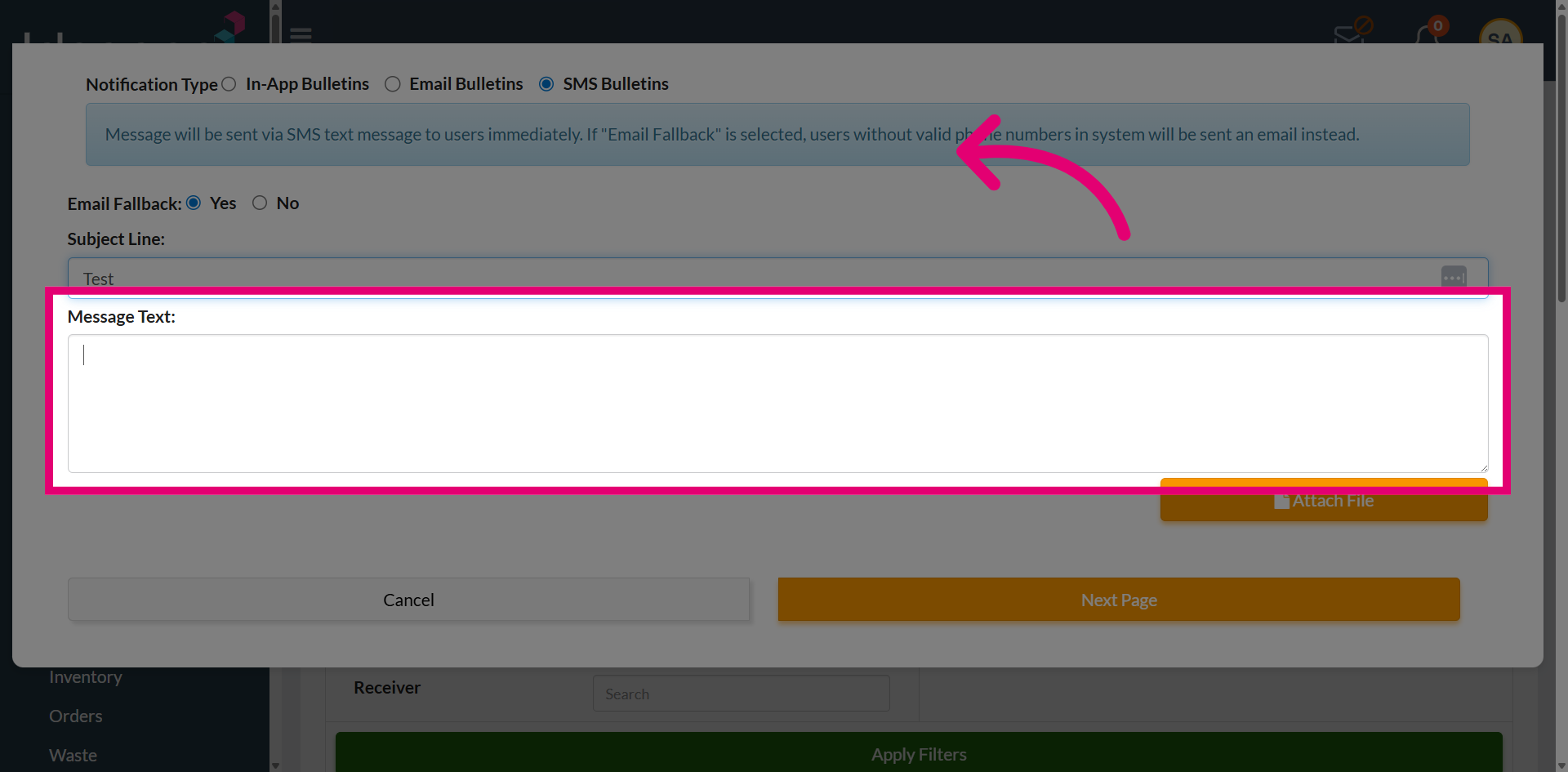 Access Message Text Field