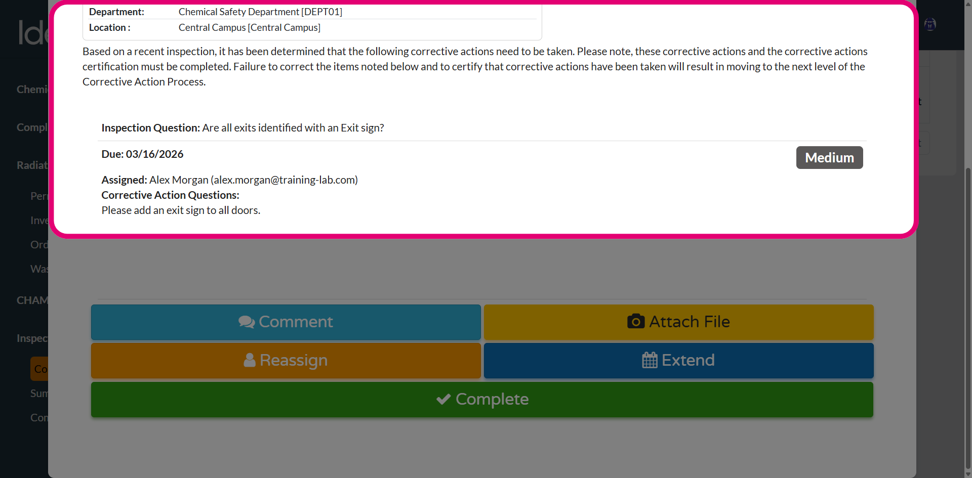 Review corrective action details