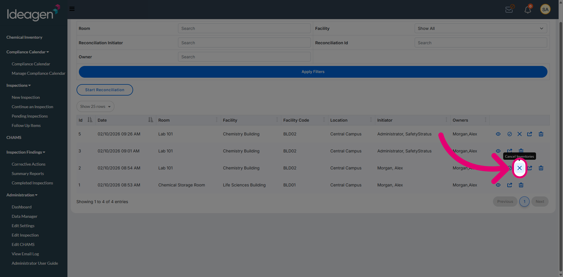 Click 'Cancel Inventories'