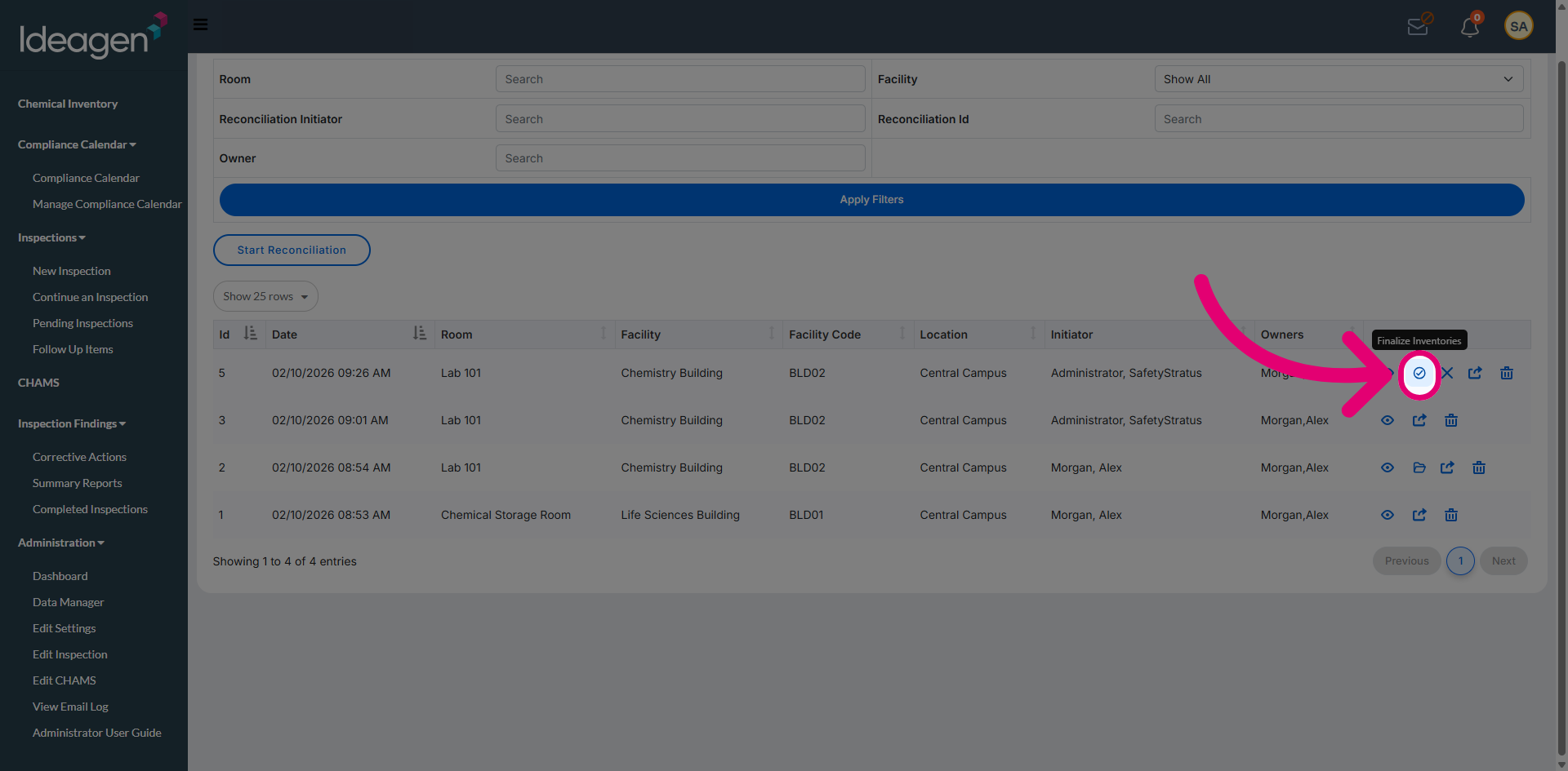Click 'Finalize Inventories'