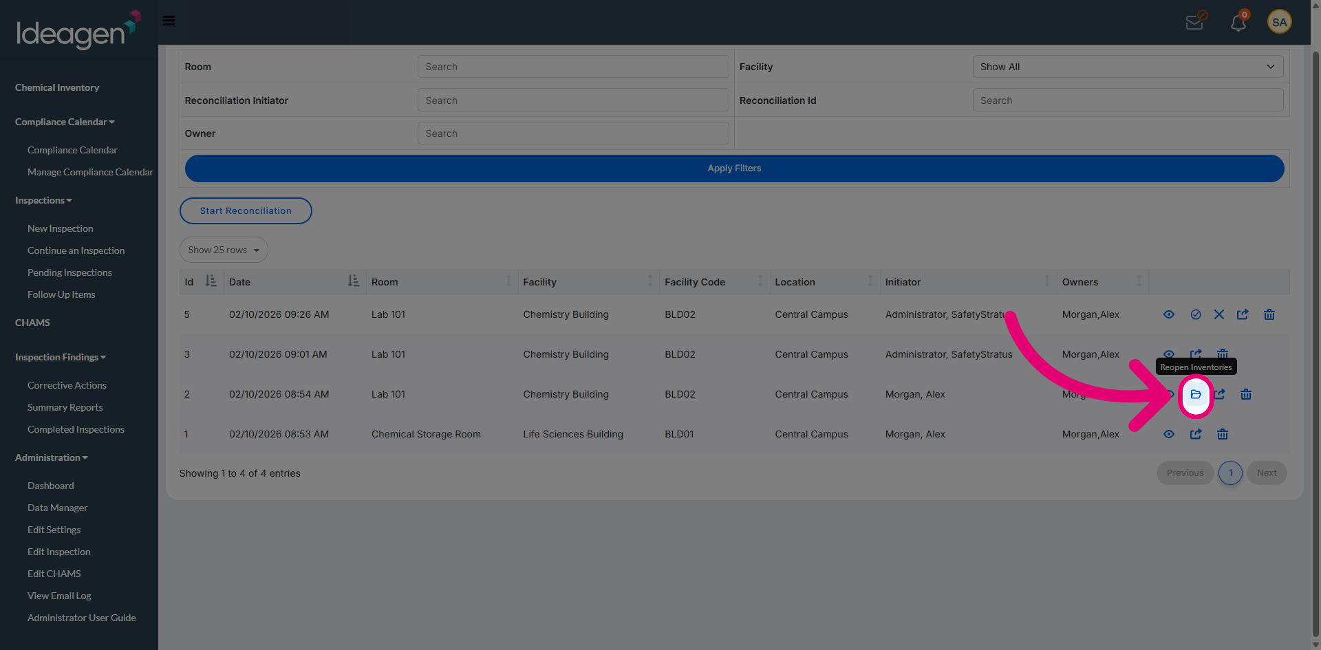 Click 'Reopen Inventories'