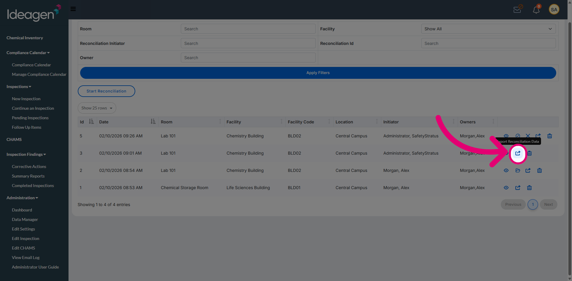 Click 'Export Reconciliation Data'