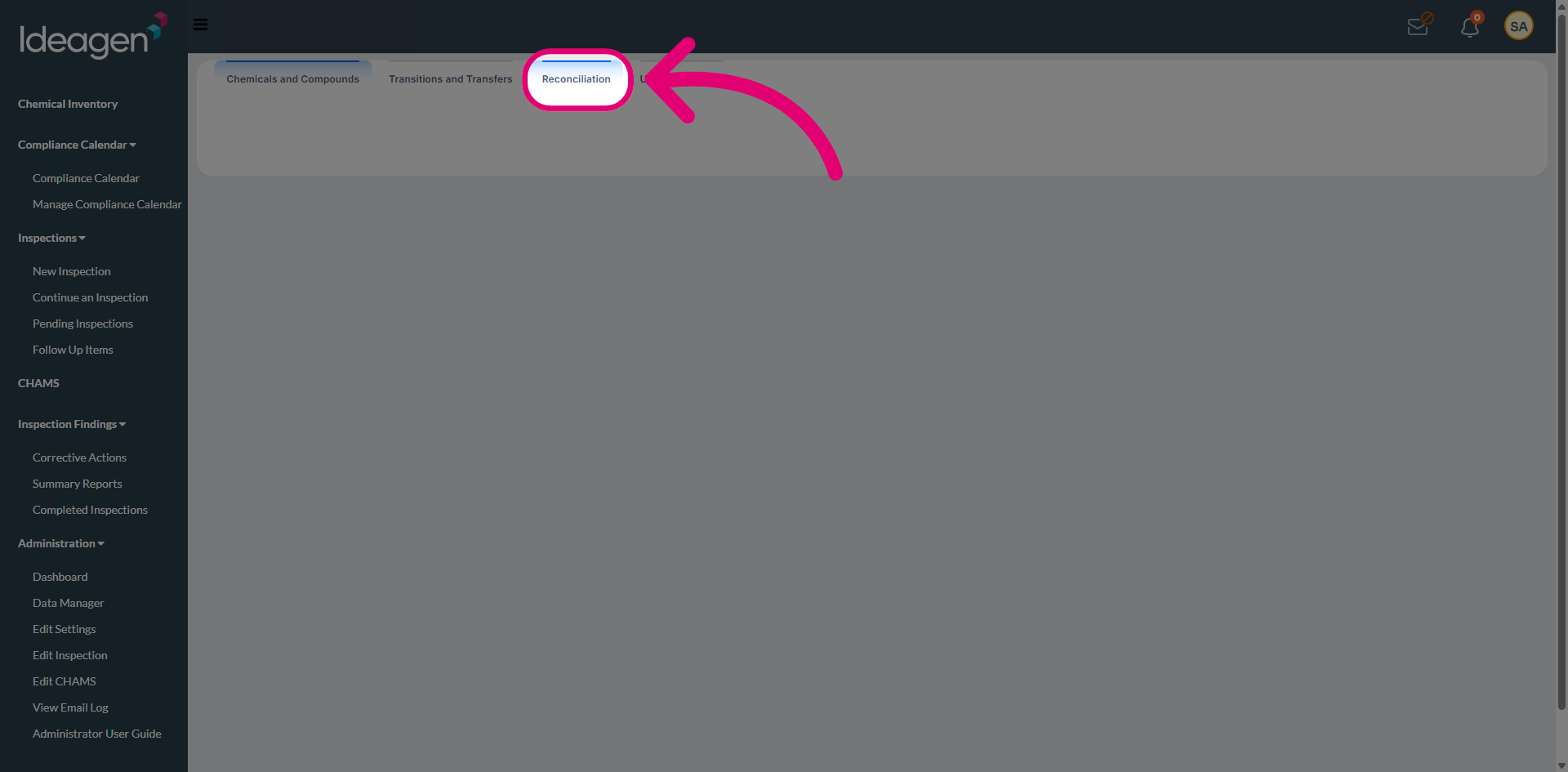 Switch to 'Reconciliation' tab