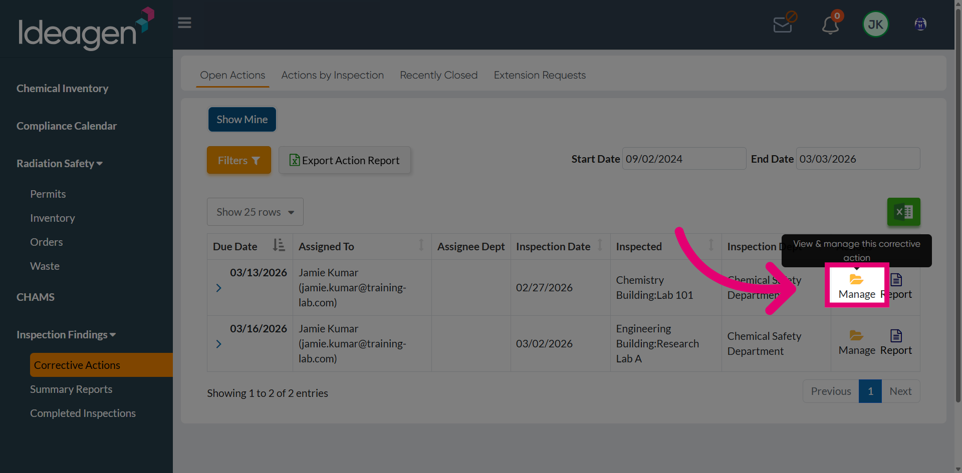 Select Corrective Action To Extend