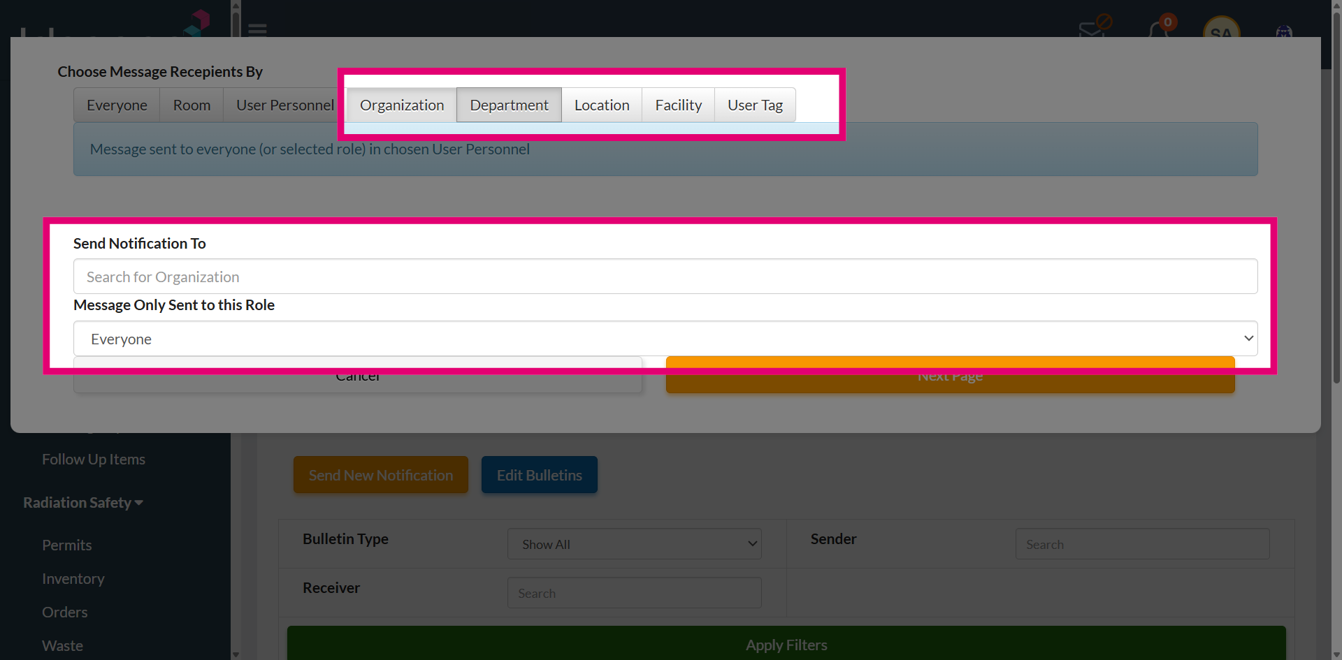 Select Department Filter
